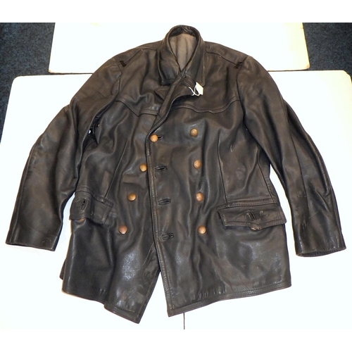 296 - A German police grey leather double breasted motorcyclists' jacket, late 20th cent.