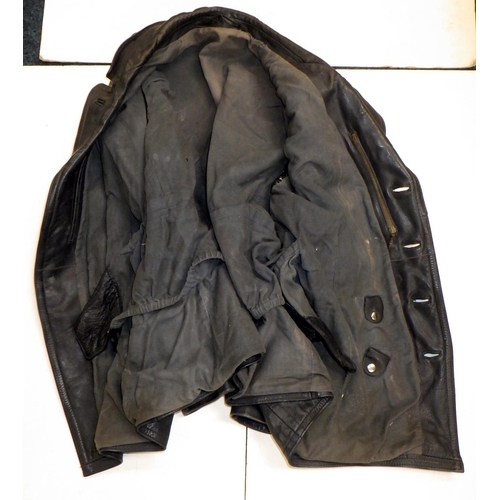 296 - A German police grey leather double breasted motorcyclists' jacket, late 20th cent.