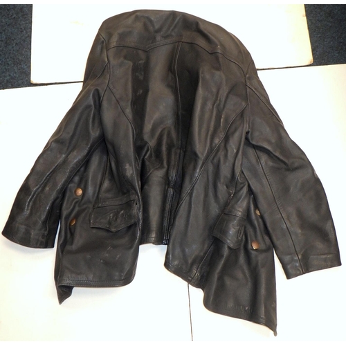 296 - A German police grey leather double breasted motorcyclists' jacket, late 20th cent.