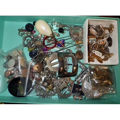 309 - A silver plated nurses' panel belt; costume  jewellery incl white metal pieces.