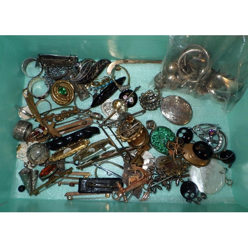 309 - A silver plated nurses' panel belt; costume  jewellery incl white metal pieces.