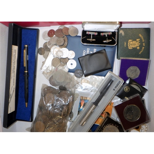 315 - A silver nurses' belt buckle; a silver cased pocket watch; coins, costume jewellery, cufflinks etc.