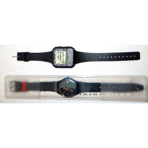 325 - A Swatch Standards 1989 Petrodollar watch, boxed; a Trafalgar Jungle Kong arcade game watch (2)