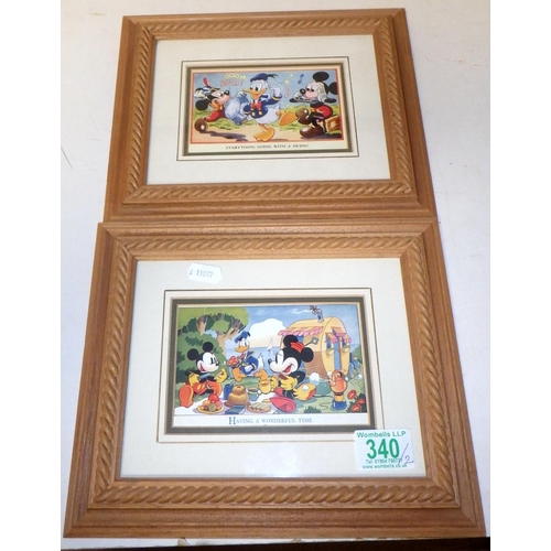 340 - Two Walt Disney / Mickey Mouse Series post cards, addressed and dated 1950s. Both framed.