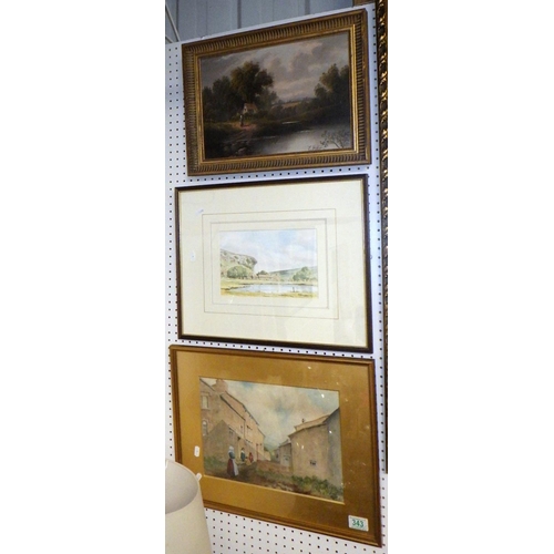 343 - Kisley Crag, watercolour signed A Craven; two other framed paintings (3)