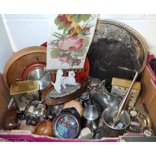 347 - A Seiko wooden cased wall clock; a fur coat; various ceramics, mantel clocks etc.  (4)