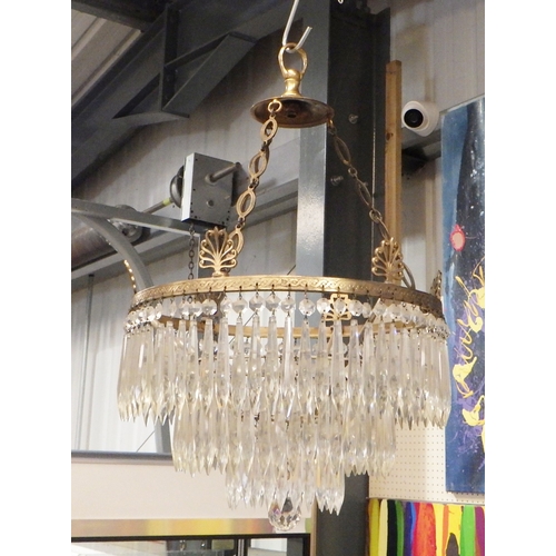 363 - A hanging chandelier 40cm diameter, brass and cut glass.