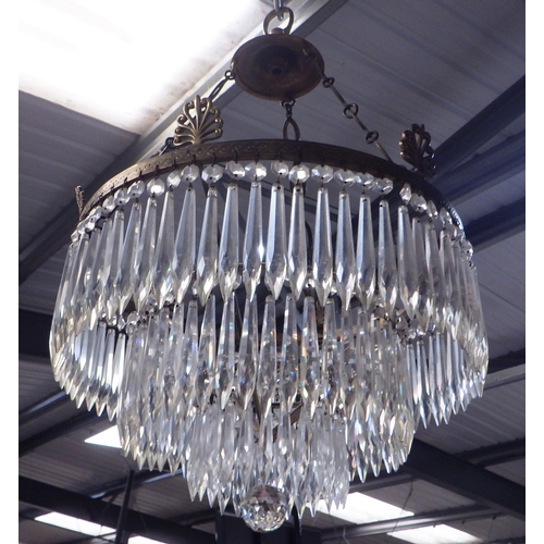 363 - A hanging chandelier 40cm diameter, brass and cut glass.