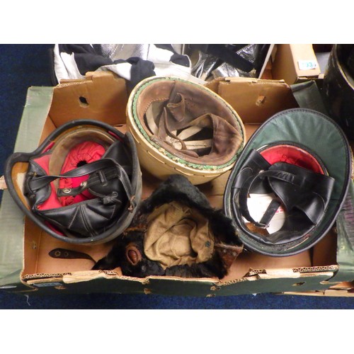 194 - A leather flying / motoring helmet, part fur lined c1930s; various mid-20th cent motor racing intere... 