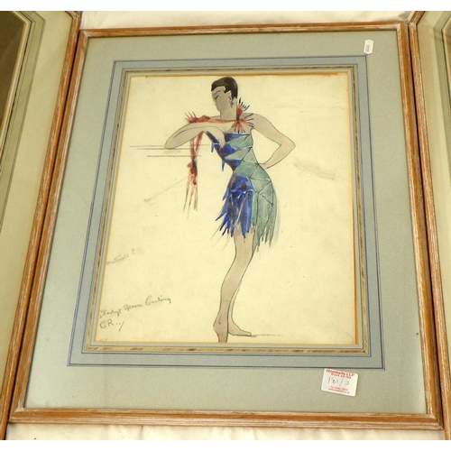 181 - Three framed Art Deco pictures Gladys Spencer Curling