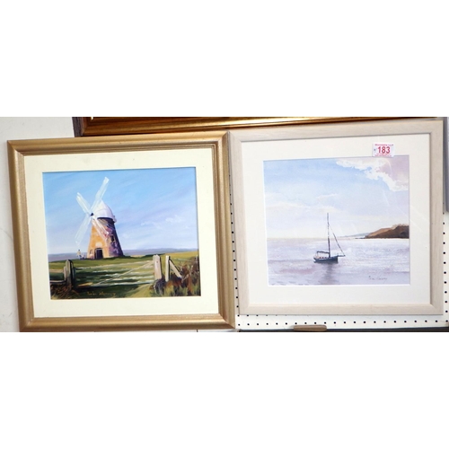 183 - Brian Harvey, A watercolour of a sailing boat 40 x 37cm inc frame  together with three further Brian... 