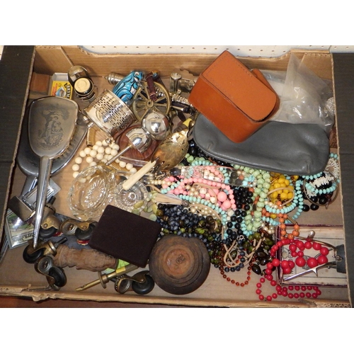 195 - Two boxes of miscellaneous collectibles including costume jewellery and die-cast toys (2)
