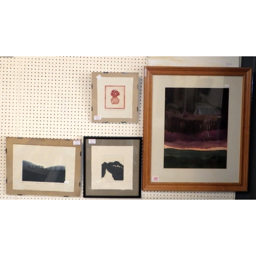 200 - Three Davida Smith numbered prints together with a unnamed watercolour and an Ann-Howard painting on... 
