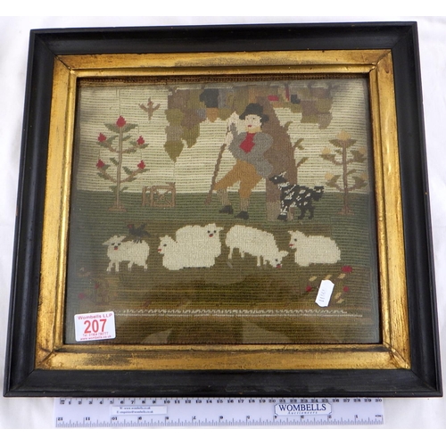 207 - A wool-work picture of a shepherd and sheep