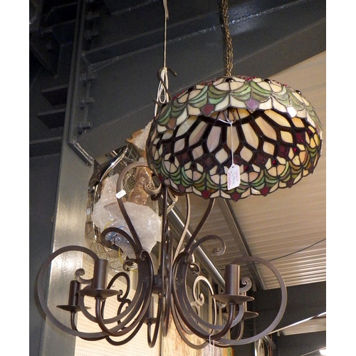 269 - A hanging ceiling light together with a stained glass shade (2)