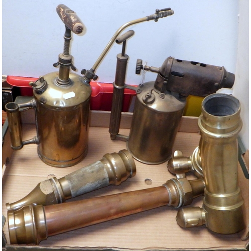 270 - Brass fire hose nozzles and pipes etc