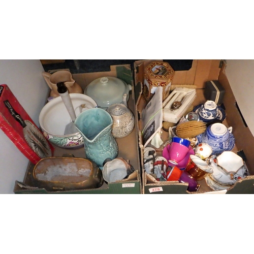 278 - Two boxes of miscellaneous ceramics etc af including a Shelley trio in Damson pattern (2)