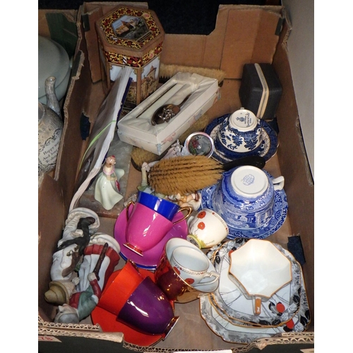 278 - Two boxes of miscellaneous ceramics etc af including a Shelley trio in Damson pattern (2)