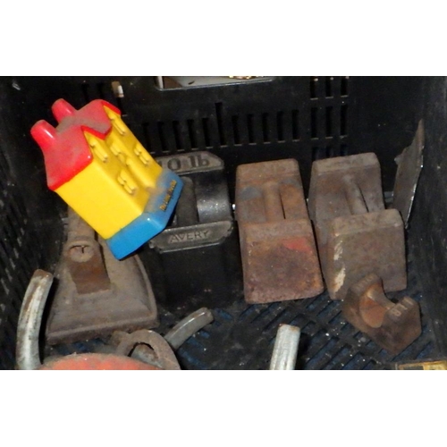 282 - A pulley wheel, weights and AA badge etc