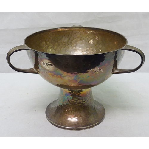 10 - An Arts & Crafts silver three handled pedestal bowl, William Hutton & Sons Ltd, Sheffield 1910.  177...