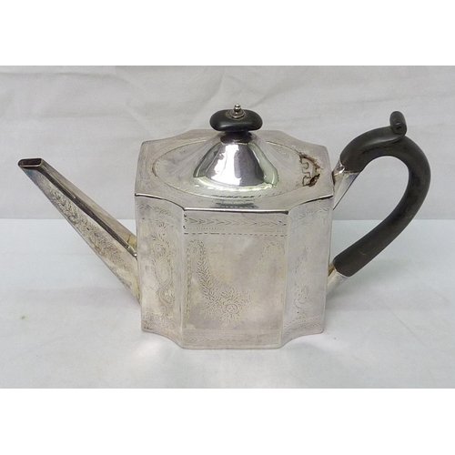 4 - A George III teapot of rectangular form, Peter and Ann Bateman, London 1799.  A/F - repairs to spout... 