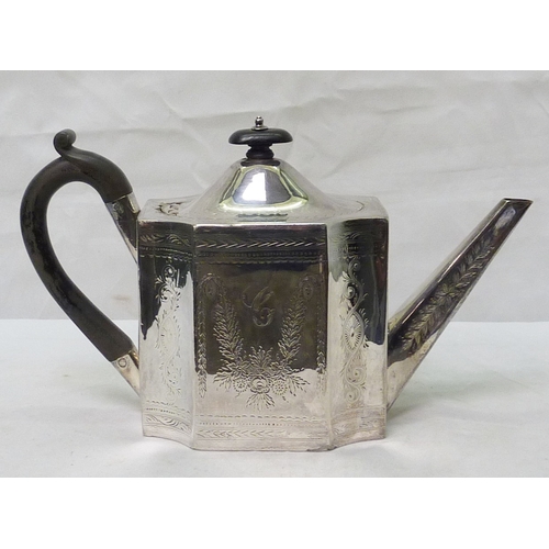 4 - A George III teapot of rectangular form, Peter and Ann Bateman, London 1799.  A/F - repairs to spout... 