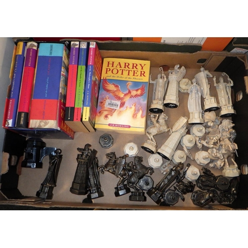 305 - A quantity of books including Harry Potter together with Harry Potter plastic chess pieces, boxed do... 