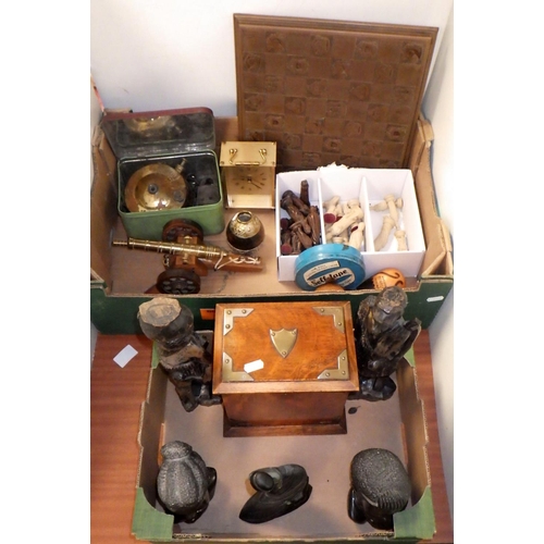 306 - A quantity of miscellaneous items including African carvings, letter rack, chess set (af) and brass ... 