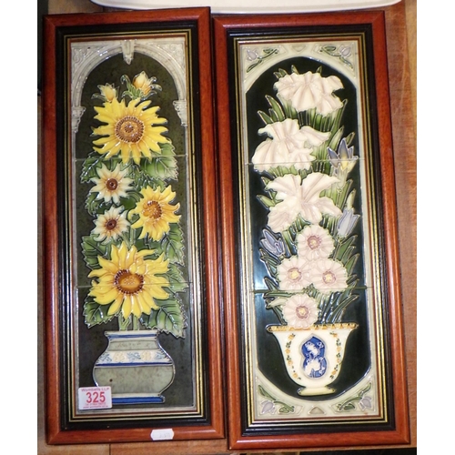 325 - Two framed tile pictures of potted plants