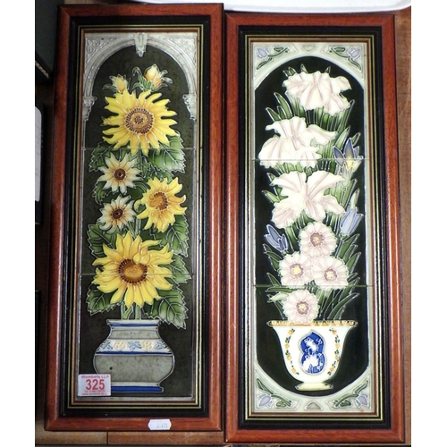 325 - Two framed tile pictures of potted plants