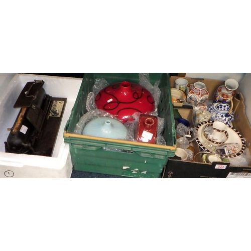 333 - Two boxes of miscellaneous ceramics including gourd shaped vases together with a 'protectorgraph che... 