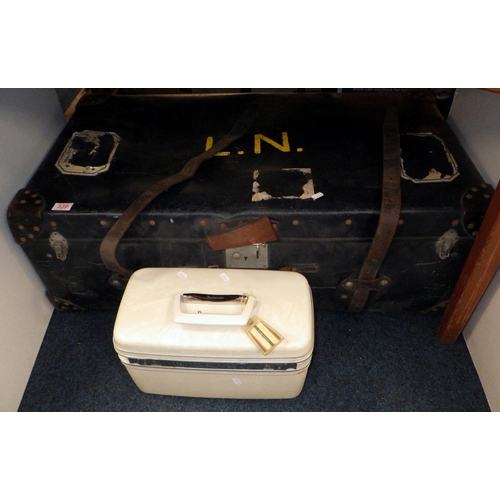 339 - A large blue trunk (af) together with a small white Samsonite case