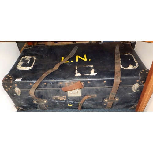 339 - A large blue trunk (af) together with a small white Samsonite case