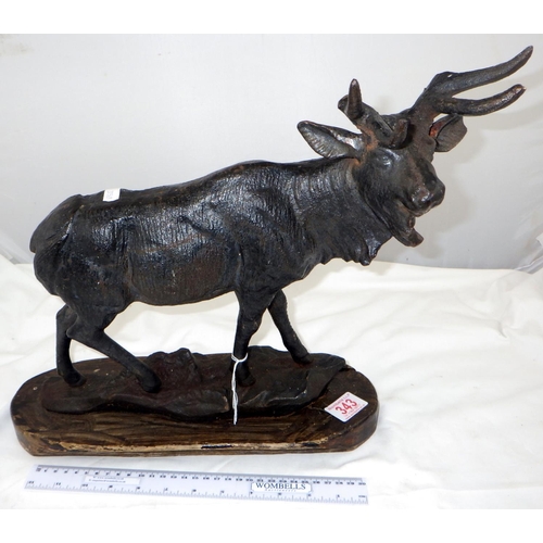 343 - A cast metal figure of a stag on a wooden base af