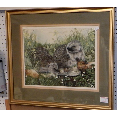 447 - Caroline Manning, gouache of a badger, 1982, a signed limited edition print by Alan M Hunt of an eag... 