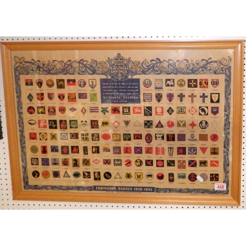 448 - Four framed posters of insignia and formation badges together with a poster showing the Armee Imperi... 