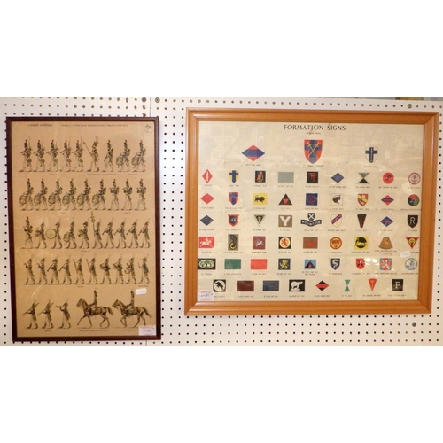 448 - Four framed posters of insignia and formation badges together with a poster showing the Armee Imperi... 