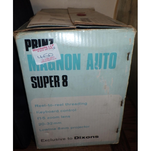 450 - A Prinz super 8 projector, an Elmo K100SM projector, an Optoma digital DVD projector, a Sony video c... 