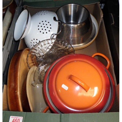 460 - A quantity of miscellaneous ceramics, glass and metal-ware including Le Creuset