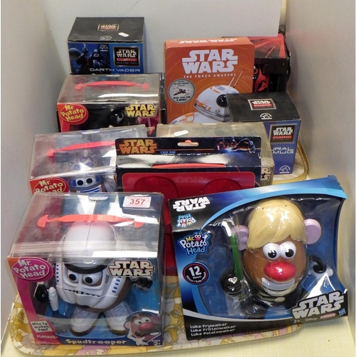 357 - A quantity of Star wars merchandise including mugs and five boxed Mr Potato Head figures including '... 