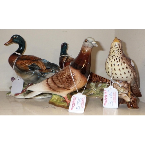 376 - Four ceramic birds including a Ducal duck and 3 Beswick - Pheasant af (4)