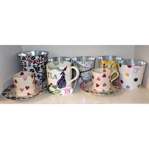 378 - Two Emma Bridgewater ceramic cups and saucers and a large mug together with 5 metal M&S Emma Bridgew... 