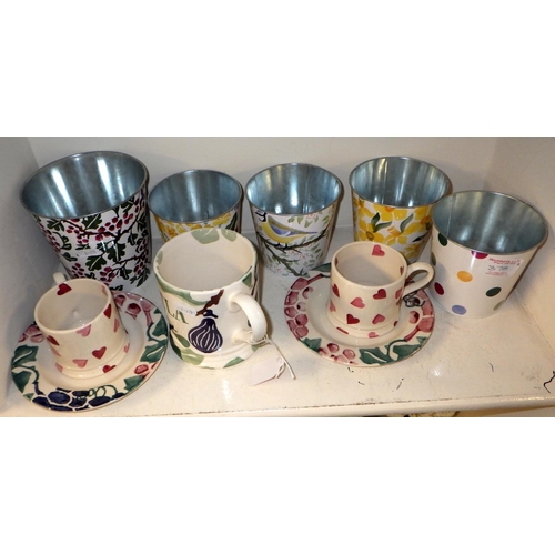 378 - Two Emma Bridgewater ceramic cups and saucers and a large mug together with 5 metal M&S Emma Bridgew... 