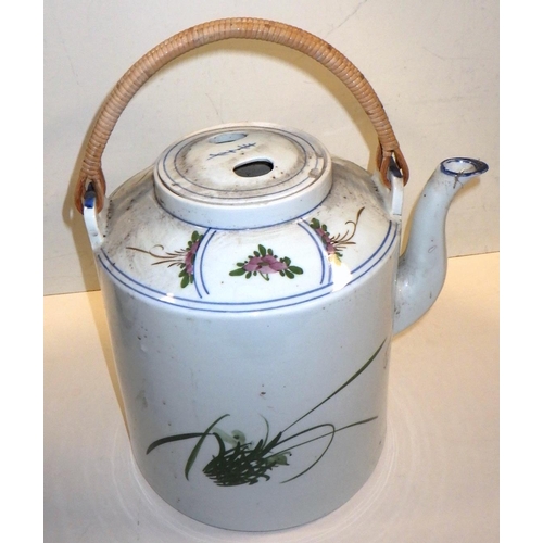 381 - A large oriental decorated teapot with straw handles af