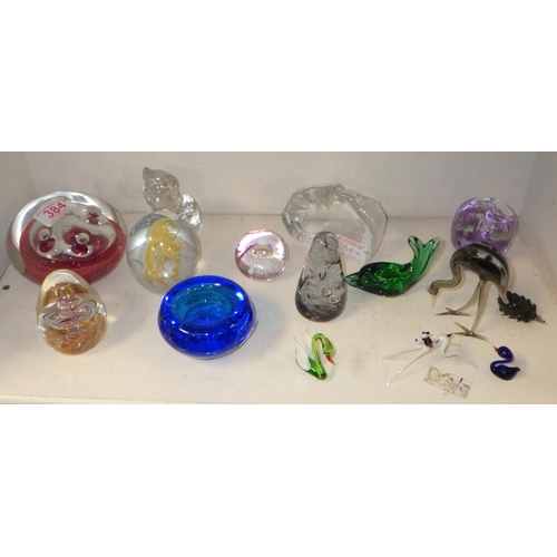 384 - A quantity of glassware including animals and paperweights (qty)