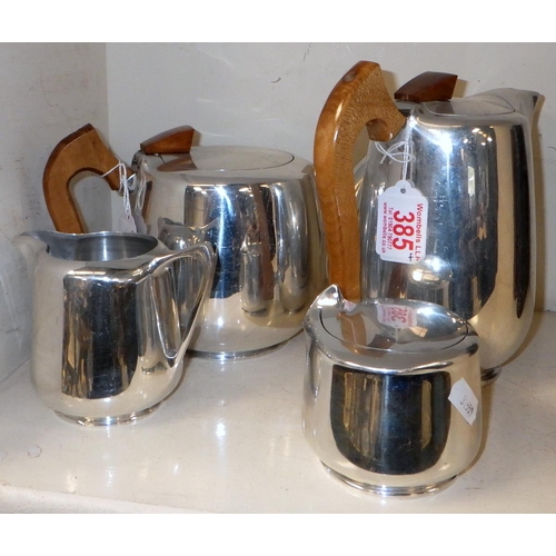 385 - A Picquot ware plated coffee pot, teapot, sugar bowl and milk jug (4)