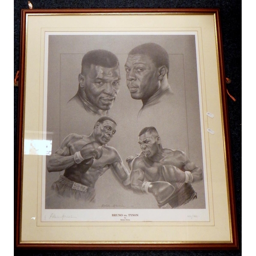 430 - Three sports memorabilia limited edition prints: Bruno vs Tyson by Robin Elvin 260/850; Seve Ballest... 