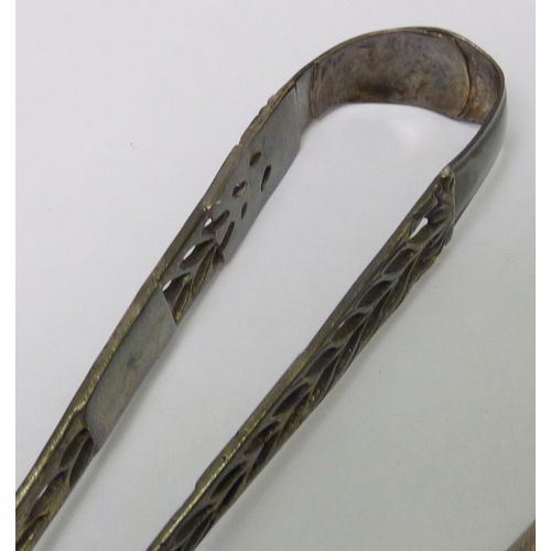 100 - A Georgian cast sugar tongs, partial hallmark, repairs; a Girard-Perregaux Gyromatic ladies wristwat... 