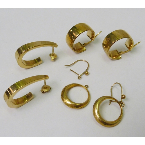 73 - Three pairs of 9ct hoop earrings.  7g
