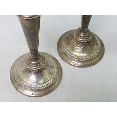 88 - A pair of candelabra, white metal marked Newport Sterling -  Cement Filled - Reinforced with Rod of ... 
